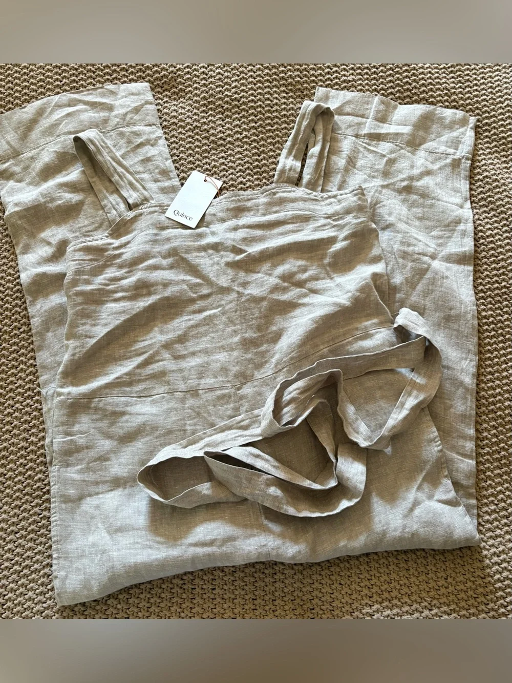 QUINCE 100% European Linen Square Neck Jumpsuit Flax NEW Size Medium